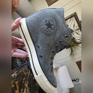 Converse CTAS Lux Mid Hidden Wedge Genuine Suede Charcoal Gray Womens Sneaker 8
